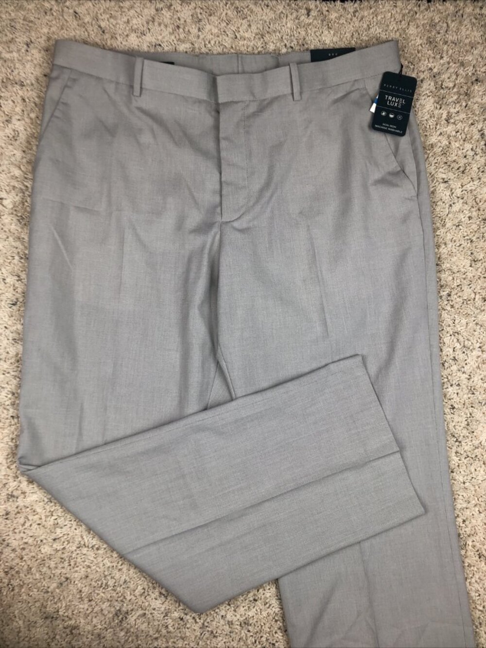 NWT  Perry Ellis Beige Travel Luxe Pants Size 36x30 Dressy Essentials Slacks